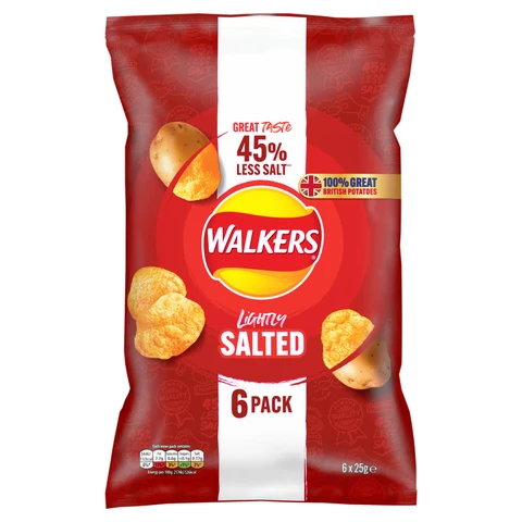 Walkers 45% Less Salt Lightly Salted Crisps 6 x 25g