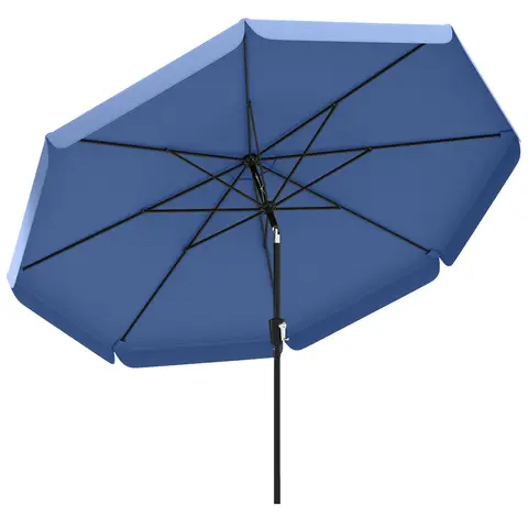 Outsunny 3 m Garden Parasol with Tilt Mechanism & Crank Handle, UPF 30+ Patio Umbrella Outdoor Table Umbrella with Vent for Market Terrace, Dark Blue