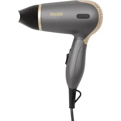 Bauer Professional Travel Hair Dryer Set 1200W, Foldable Handle, Carry Case Included, Compact, Grey and Gold