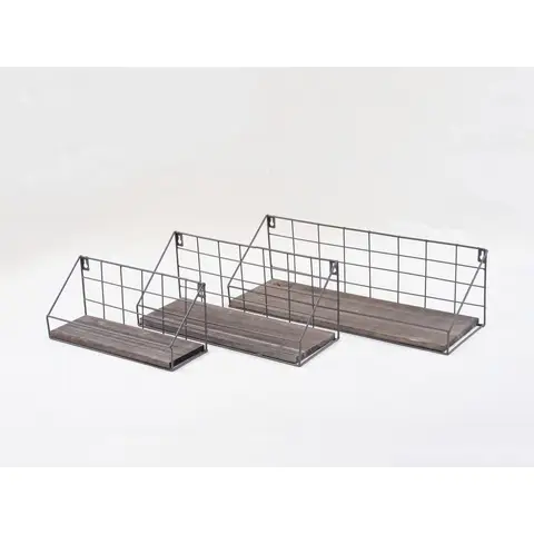 KEVAHOME GREY METAL WIRE WALL SHELF W GREY BOARD S/3  L:18X6X6 M:14X5X6 S:11.5X4X5, New Year Sale , Top gift picks