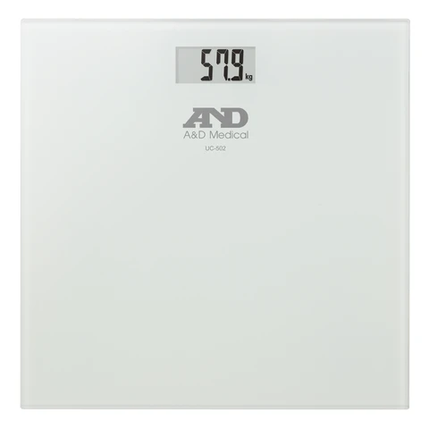 A&D Medical Digital Bathroom Scale, Lightweight and Compact, Glass Topped - White, UC-502