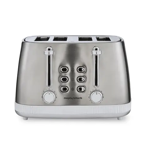 Morphy Richards Mexborough 4-Slice Toaster, Wide Slots, Cord Storage, White & Stainless Steel - 242903