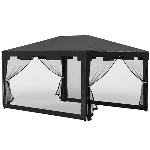 Outsunny 4 m x 3 m Gazebo with Sides, Outdoor Party Tent, Sun Shade Canopy with Mesh Sidewalls, Dark Grey