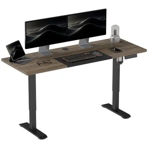 Vinsetto Electric Standing Desk, 140 x 70cm Height Adjustable Sit Stand Desk with 4 Memory Smart Panel, Stand Up Desk for Home Office, Black and Teak