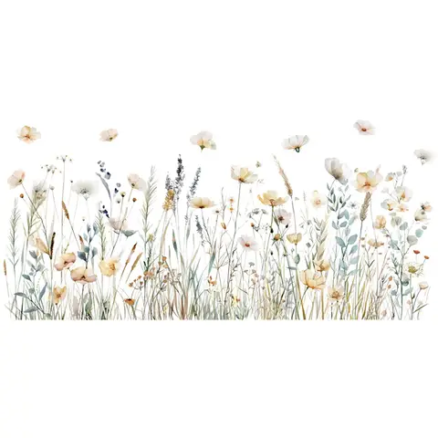 Watercolor Flowers Wall Decals Removable Spring Floral Butterfly Bird Wall Stickers Girls Bedroom Living Room Nursery Wall Decor,Dandelion