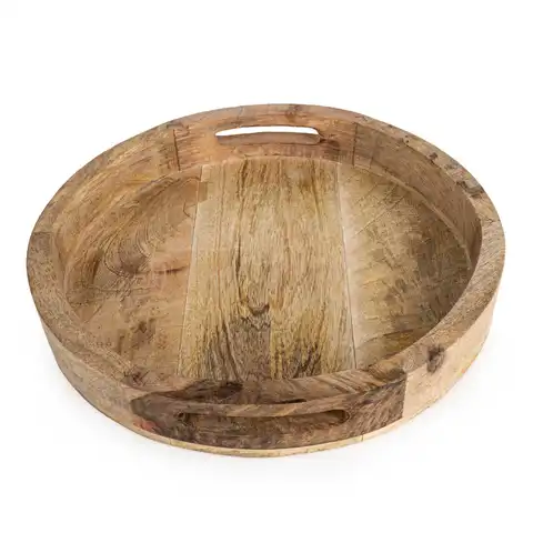 Candlelight Decorative Tray Mango Wood Round D:30cm