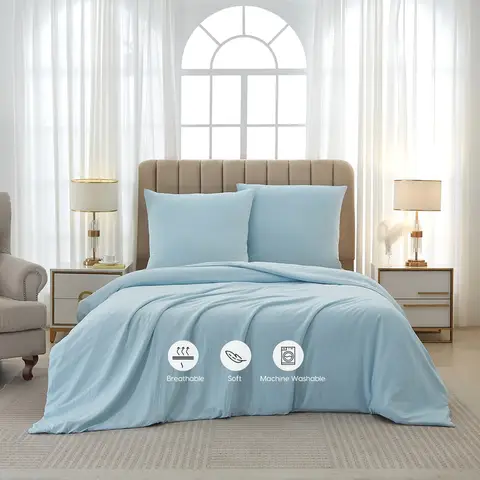 Meeallhome gewassen geborstelde dekbedovertrekset 135x200cm / 80x80cm*1 meerblauw