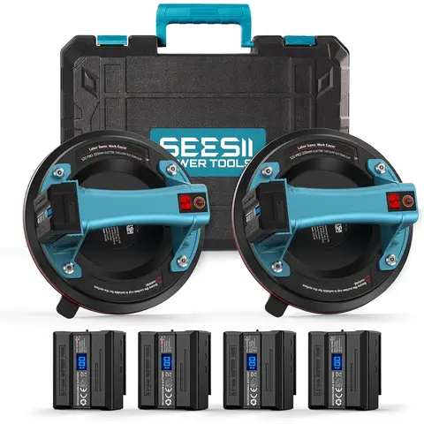 Seesii elektrische tegelhefzuignapset van 2, 200 mm, met 4x 2400 mAh accu's, LCD-display, max. 270 kg draagvermogen, voor tegels, terracot, gasbeton en marmer