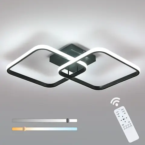 Goeco Schwarze LED-Deckenleuchte 50W Ø69CM mit Fernbedienung 3000K-6500K Einstellbar Modernes Design für Schlafzimmer Wohnzimmer