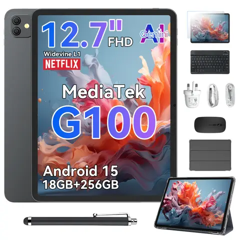 Blackview Link 8 Tablet, Android 15, 18GB (6+12) RAM + 256GB ROM, 12.7-inch 2K+ FHD 2160×1600, Gemini AI MediaTek G100, 8400mAh/PC Mod/Widevine L1/Face ID/16MP+13MP/GPS/OTG Gaming Tablets with Keyboard and Stylus