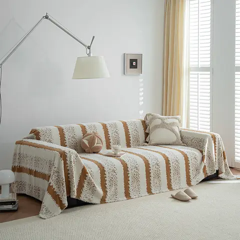 Furry Fluffy Elastic Sofa Slipcover & Pillowcase, Warm Vertical Stripe Sofa Slipcover for Furniture Protect, High Elasticity Machine Washable Couch Covers-orange,70*118inch