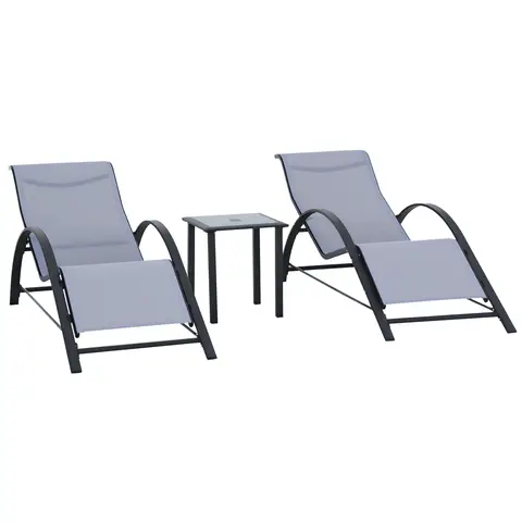 Outsunny 3 Pieces Sun Lounger Chair Set, Metal Frame Outdoor Garden Recliner Chairs with Glass-Top Side Table and Armrests fo