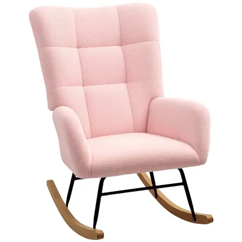 HOMCOM Rocking Chair, Teddy Upholstered Accent Chair, Modern Armchair with Wide Backrest Light Pink