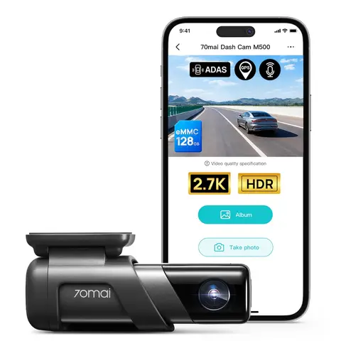 70mai True1944P Dash Cam M500, eMMC Built-in 64GB Storage, Powerful Night Vision with HDR, 170° FOV, 24H Parking Surveillance, Time-Lapse Recording, Built-in GPS, ADAS, App Control