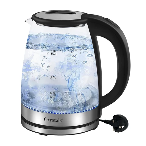1.8L Electric Kettle Glass 360 Blue LED Illuminated Portable Jug 1500W