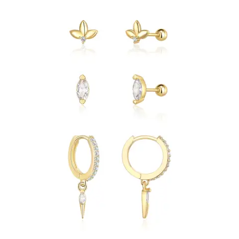 Ever Faith Dangle Huggie Earrings Set, Dainty Dangle Hoop Earrings, Spike Earrings for Women Stud Earrings CZ Huggie Earrings