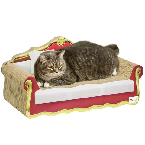 PawHut Cat Scratching Board, Cardboard Cat Scratcher Lounge Sofa with Catnip, 58 x 29.5 x 29cm