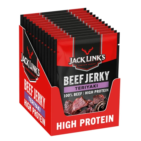 Jack Links Beef Jerky Teriyaki – Trockenfleisch Eiweiß Snacks  12 x 60g