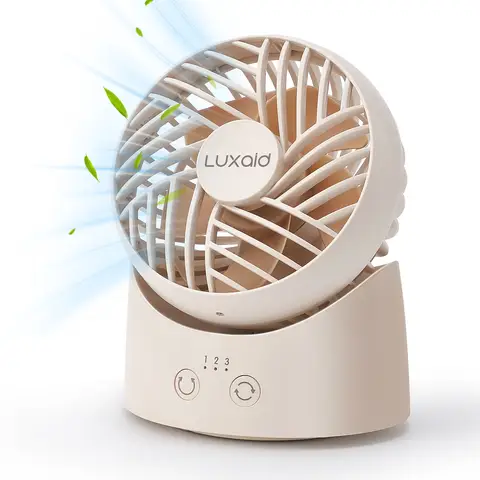 Luxaid Mini Desk Fan, 60° Oscillation, 3 Speeds, 1800mAh Battery with Type-C Charging,8H Continuous Runtime,Compact & Portable