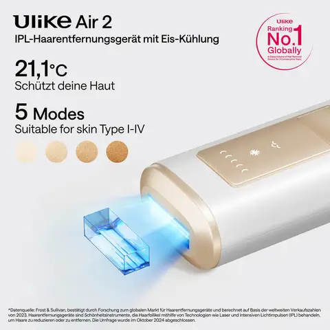 Ulike Air 2 IPL-Haarentfernungsgerät für Damen und Herren mit Eiskühltechnik, nahezu schmerzfreie Ergebnisse, sichere Alternative zur Laser-Haarentfernung, für Körper und Gesicht, weiß