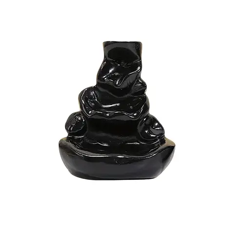 JU7CER 1PC Ceramic Backflow Incense Burner - Lotus Leaf Design, Backflow Waterfall Incense Holder with Wooden Sticks - Classic Style, Ideal for Christmas Home Decoration and Floor Display, Incense Insert