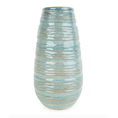 Candlelight Vase Ridged Glazed Blue H:20.5cm