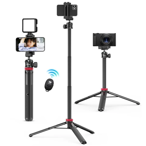 ULANZI MT-44 Mobile Phone Camera Tripod 147cm  for DSLR Cameras Action Cameras Smartphone 3-in-1 Selfie Stick with Bluetooth Remote， 360° Ball Head， Cold Shoe Mount， 1/4" Thread， Compact Travel Tripod