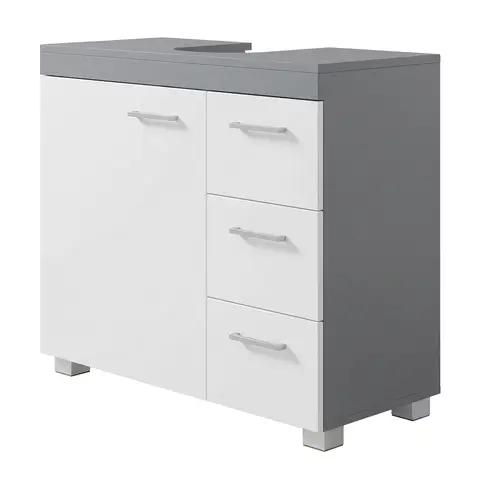 Ochama x SONGMICS Bathroom Storage Unit with Drawers, Under Sink Cabinet with Compartments and Feet, for Pedestal Basins, White and Grey