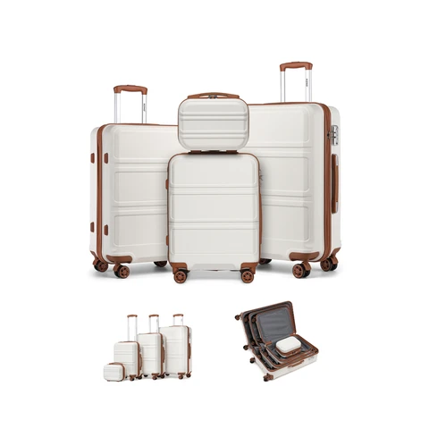 Kono Travel Luggage Set of 4 Piece Lightweight ABS Hard Shell Trolley Case with 4 Spinner Wheels and TSA Lock 20" 24" 28" Suitcase + 12" Beauty Case (Cream White)