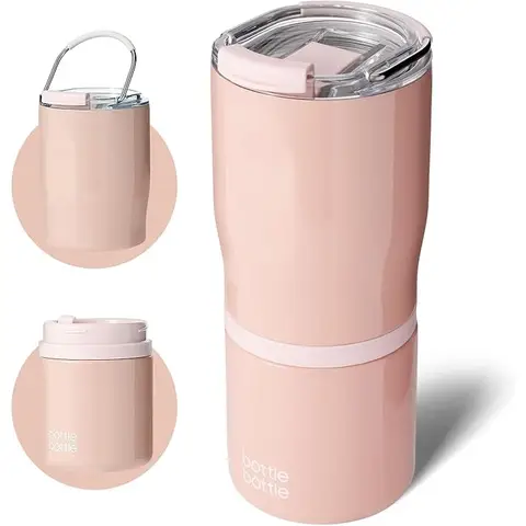 Bottle Bottle Gobelet en acier inoxydable avec anse et 2 couvercles sans BPA, 625 ml - Rose