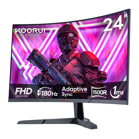 [5 € Rabatt mit Code: M5] KOORUI 24 Zoll Curved Gaming-Monitor, FHD 1080p, 180 Hz, 1 ms, 1500R Krümmung, ultraschlankes Design, HDMI/DisplayPort, 100 x 100 mm VESA-Halterung