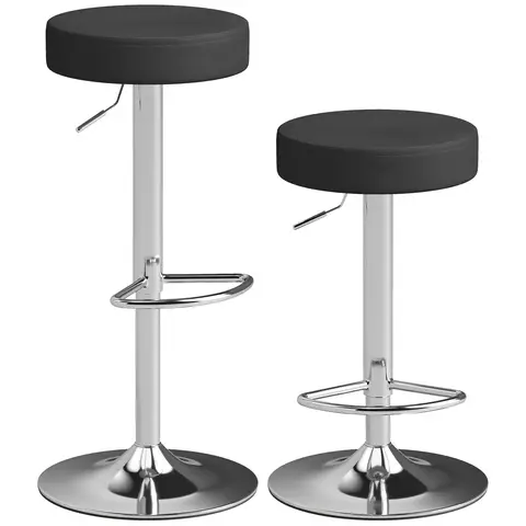 HOMCOM Bar Stools Set of 2, Modern PU Leather Swivel Barstools, Height Adjustable Breakfast Bar Chairs Black