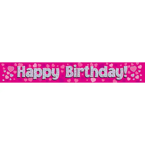 Pink Holographic Happy Birthday Banner 9FT