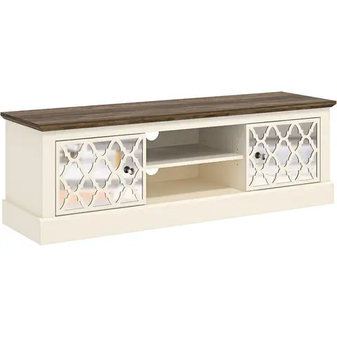 Galano Sufly 2-Door TV Unit – Entertainment Centre for TVs up to 55" – Storage Cabinet and Media Console for Living Room – Ivory/Oak Finish