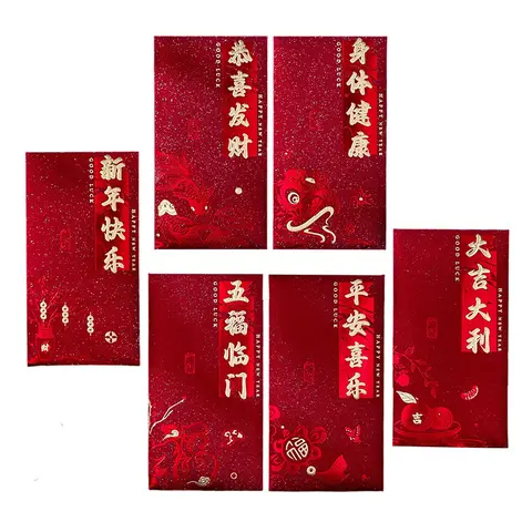 6 Stück rote Geschenkumschläge für chinesisches Neujahr, Hong Bao Geschenkumschläge mit Glücksgeld, 2026, für chinesischen Mondkalender, Frühlingsfestival, Heirat, Geburtstag und Party, Stil A, Neujahrsmarkt, Top-Geschenkideen