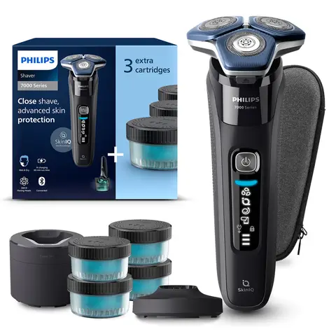 Philips Rasierer Serie 7000 S7887/63, SkinIQ-Technologie, Nano SkinGlide-Beschichtung, bis zu 90.000 Schneidbewegungen, 360-Grad flexible Scherköpfe, inklusive Reinigungsstation