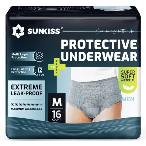 SUNKISS Inkontinenz Pants Männer, Tagsüber Einweg Erwachsenen Windelhosen, Herren Windeln mit Maximaler Saugfähigkeit, Grau, Größe M, 16 Stück 1er Pack