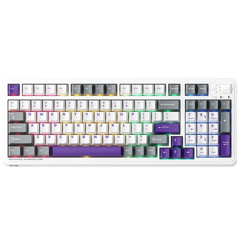 Machenike KG98 96% Tri-Mode mechanische Tastatur, US-QWERTY-Layout, Purple-Gold Switch, Lila