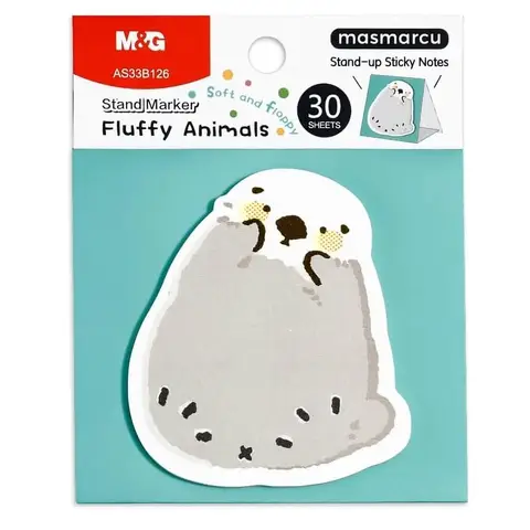 M&G Puffy Animal Sticky Notes, 30 Sheets, 3 x 2 Inch Cute Cartoon Memo Pads, Foldable Stand Self-Stick Notes for School Office Home, Otter
