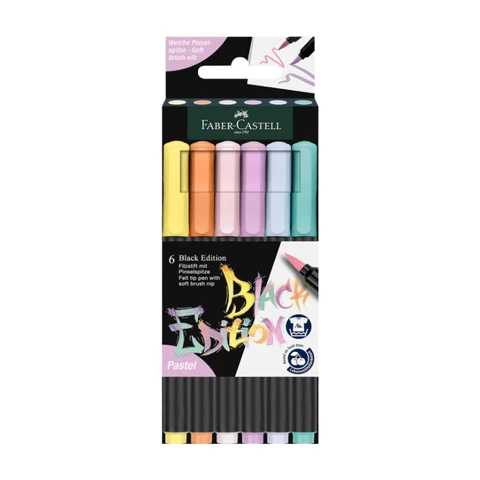 FABER-CASTELL Pinceaux Édition Pastel Noire - Coffret Cartonné de 6 Pièces