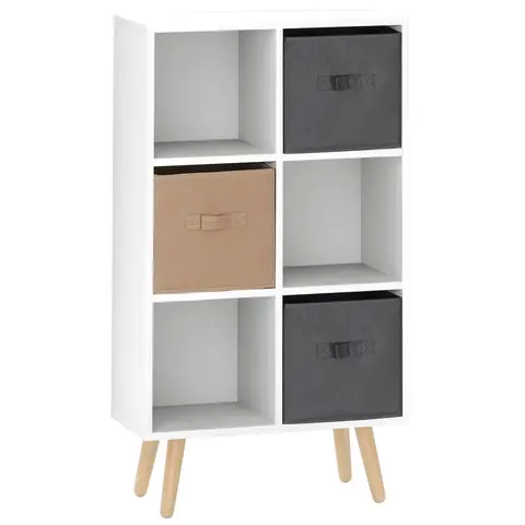 HOMCOM Freestanding 6 Cube Storage Cabinet Unit w/ 3 Fabric Drawers Handles Home Office Organisation Shelves Furniture