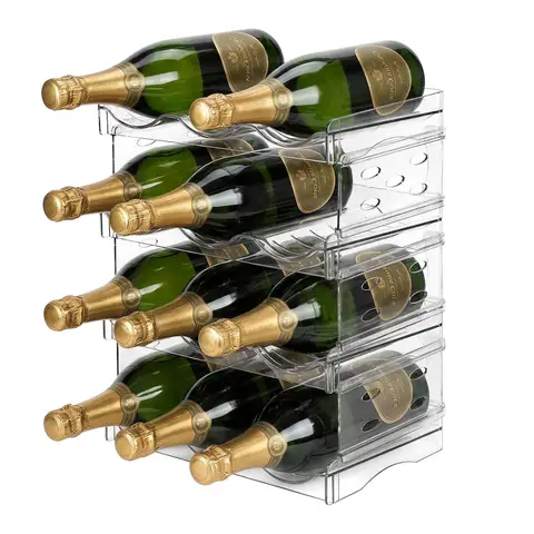 Sunyana Plastic Wine Rack, 4-Layers-12-Bottles-Transparent, Stackable Wine Storage Rack for Wine Thermos Bottles and Drink Bottles