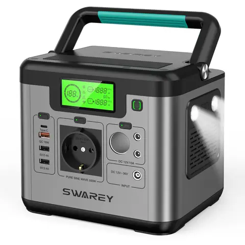 [Sommerangebote - mit Next-Day-Lieferung] SWAREY Tragbare Powerstation 518 Wh, S500 Solar-Generator mit 500 W (Peak 1000 W) Reiner Sinus-AC, 65 W USB-C-Schnellladung, Notstromversorgung für Outdoor Camping Wohnmobil Zuhause