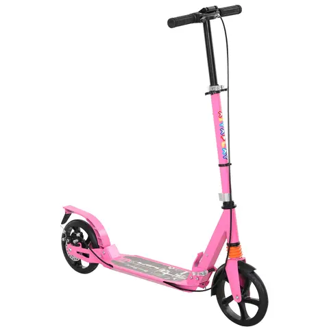 AIYAPLAY Kids Scooter for Ages 6-12 Years, Foldable Kick Scooter with 4 Levels, Adjustable Handlebar, Dual Brake System Pink