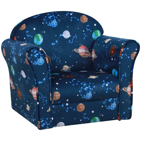 HOMCOM Children's Armchairs Toddler Chair Kids Mini Sofa Planet-themed w/ Non-slip Feet, for Bedroom, Blue