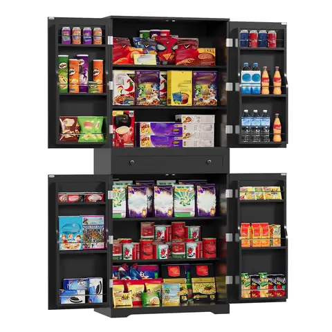 VOWNER keukenkast buffetkast met 12 deurplanken, verstelbare planken en lades, 183 x 76 x 40 cm, Zwart