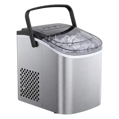 Ochama  Machine à glaçons de comptoir avec nettoyage automatique, 9 glaçons en 2 tailles en 6 min, 12 kg/24 h, portable pour cuisine, maison, bureau, dortoir, fête, camping, gris argenté