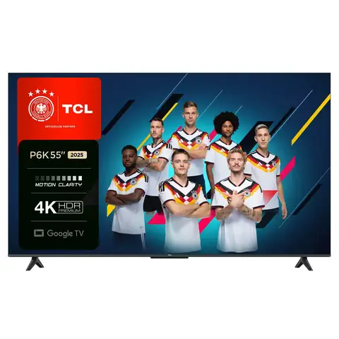TCL 55P6K 55 Zoll Direct LED TV, 4K HDR TV, Smart TV mit Google TV (Dolby Audio, Motion Clarity, kompatibel mit Google Assistant & Alexa)