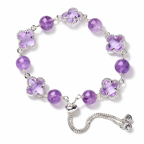 VoxorAI L8 [Cristal violet argent] Bracelet, Bracelet en améthyste naturelle, Création originale faite main à faire soi-même, Bracelet en cristal tendance et haut de gamme