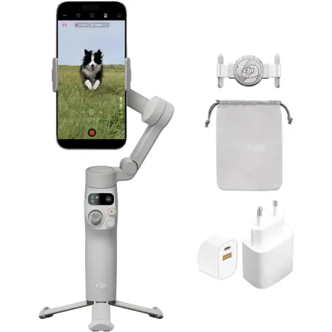 DJI Osmo Mobile 7 Bundle Gimbal-Stabilisator für iPhone, Android, integriertes Stativ, Ultraleicht, 3-Achsen-Smartphone-Gimbal, ActiveTrack 7.0, ShotGuides, EIN-klick-Bearbeitung, 10 Std. Nutzung